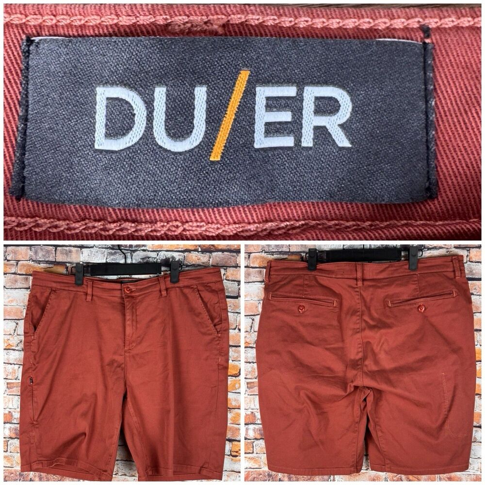 DU/ER Men's Live Free Journey Chino Stretch Casual Shorts Burnt Orange Size 38
